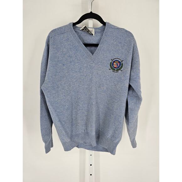 Vintage Glenmuir Mens Sz XL Lambswool V Neck Sweater Light Blue England - Picture 1 of 4